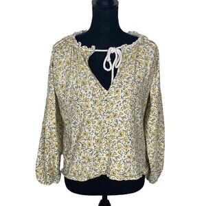 BILLABONG Women Blouse Size S Yellow Long Sleeve Peasant Coastal Floral 24-2
